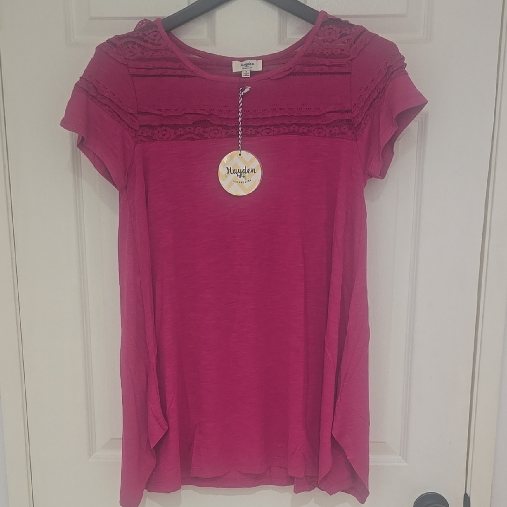Hayden Pink Lace Detail Women's Top Size S